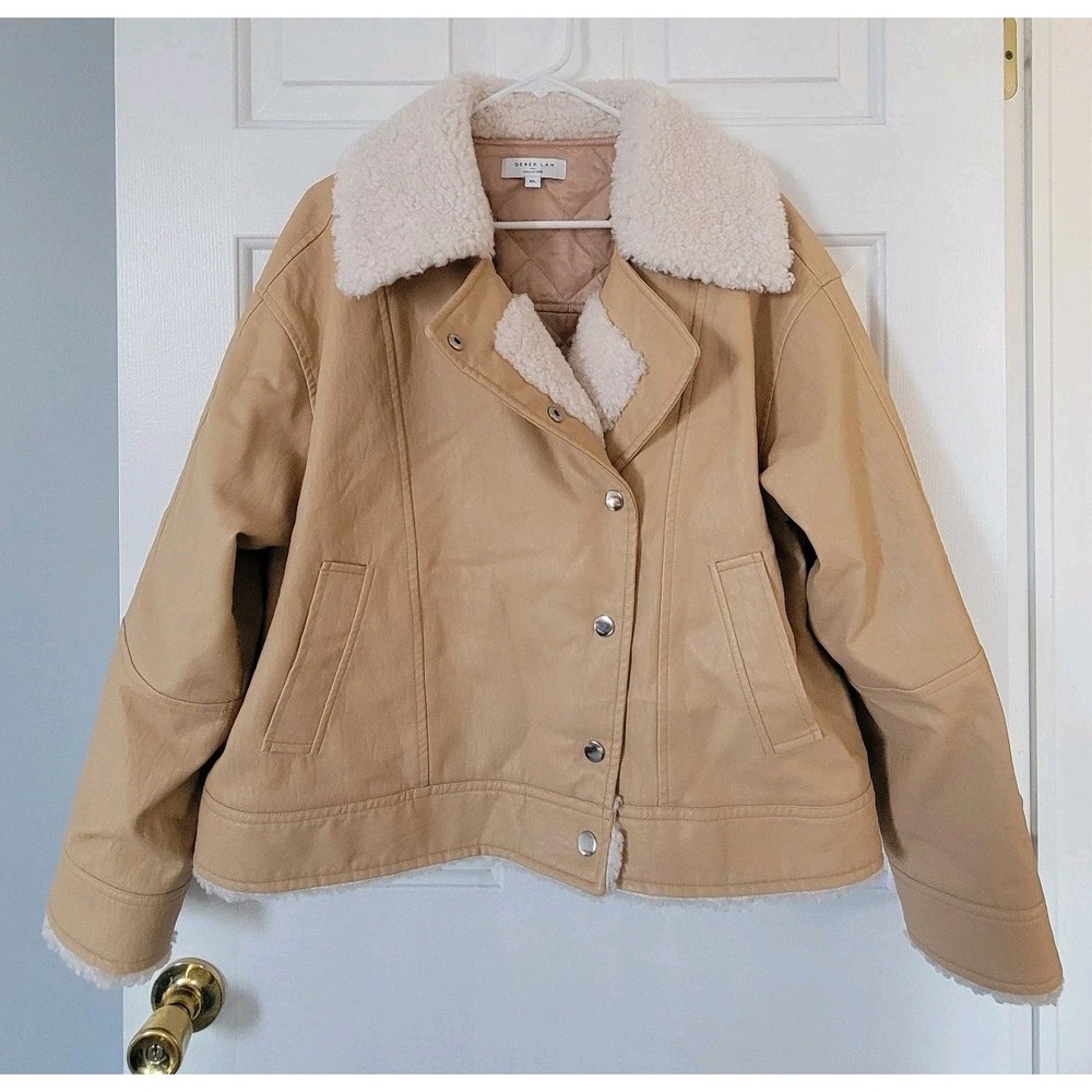 Derek Lam Collective‎ Women's Mixed Fabric Oversized Shearling Jacket Size XL